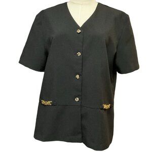 Black Jacket w/ Cheetah Print Buttons & Gold Tone Chain Details